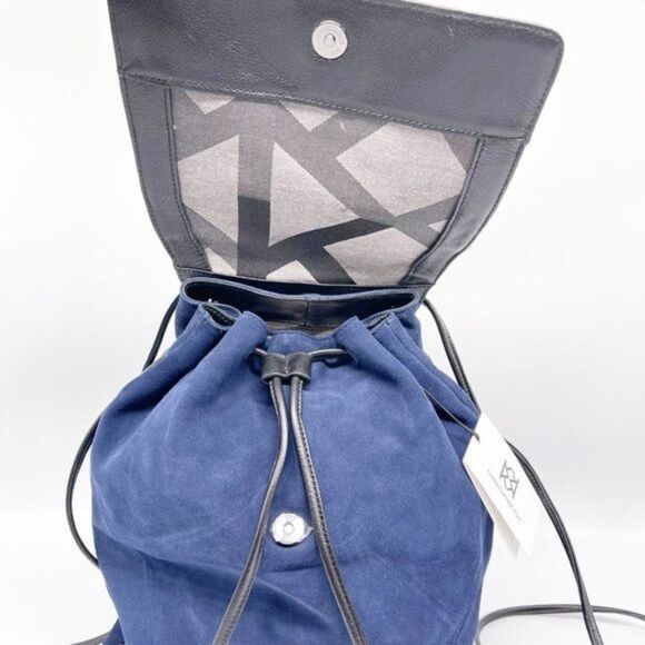 CHRISTOPHER KON Blue Suede Black Leather Backpack  - Picture 2 of 16